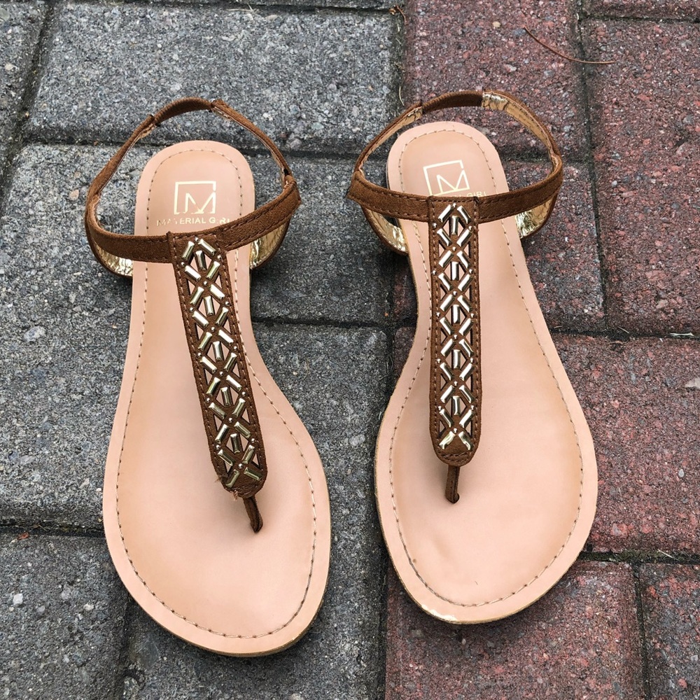 Material Girl T Strap Flat Sandals 6.5